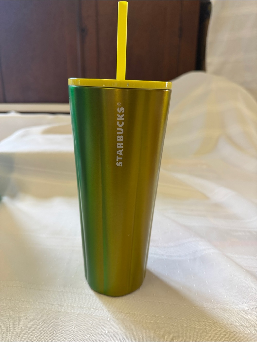 Starbucks Green-Yellow Iridescent Tall Tumbler with Yellow Lid - METAL